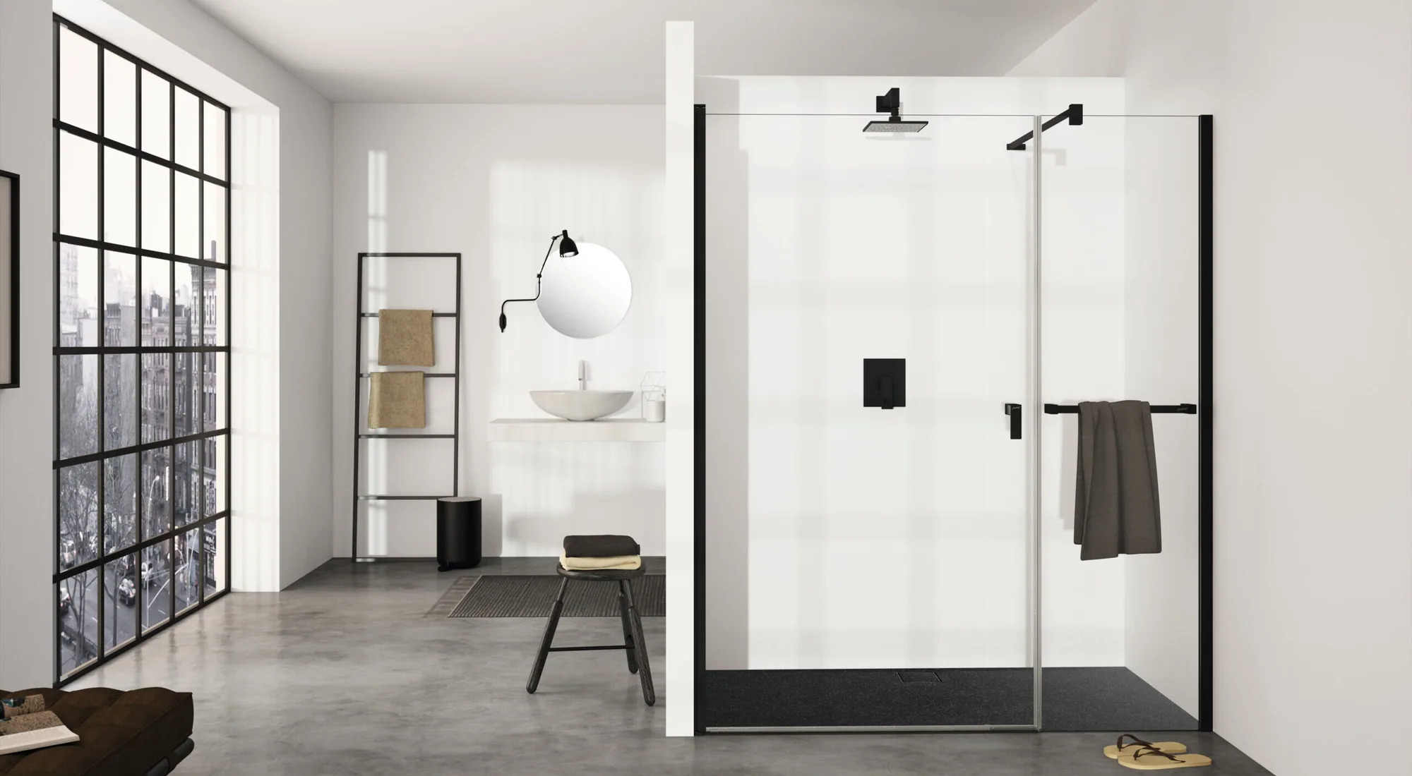 Design pure Schwingtür mit NT in Nische Black Edition