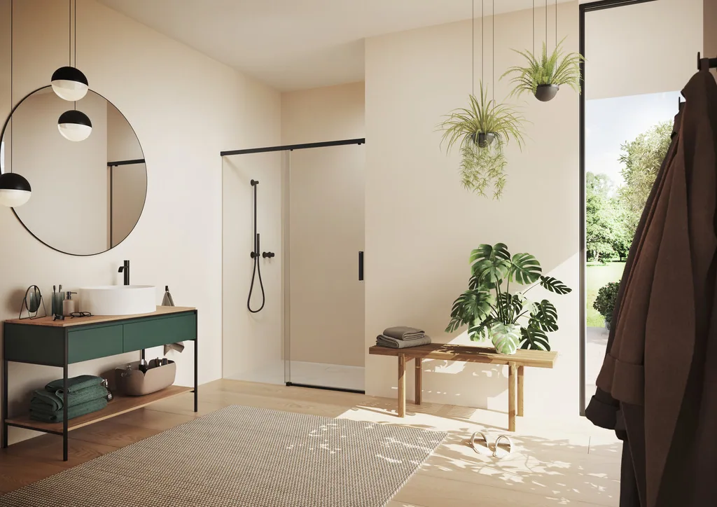 Vita pure RL Gleittür 1 teilig mit festem Segment in Nische Black Edition
