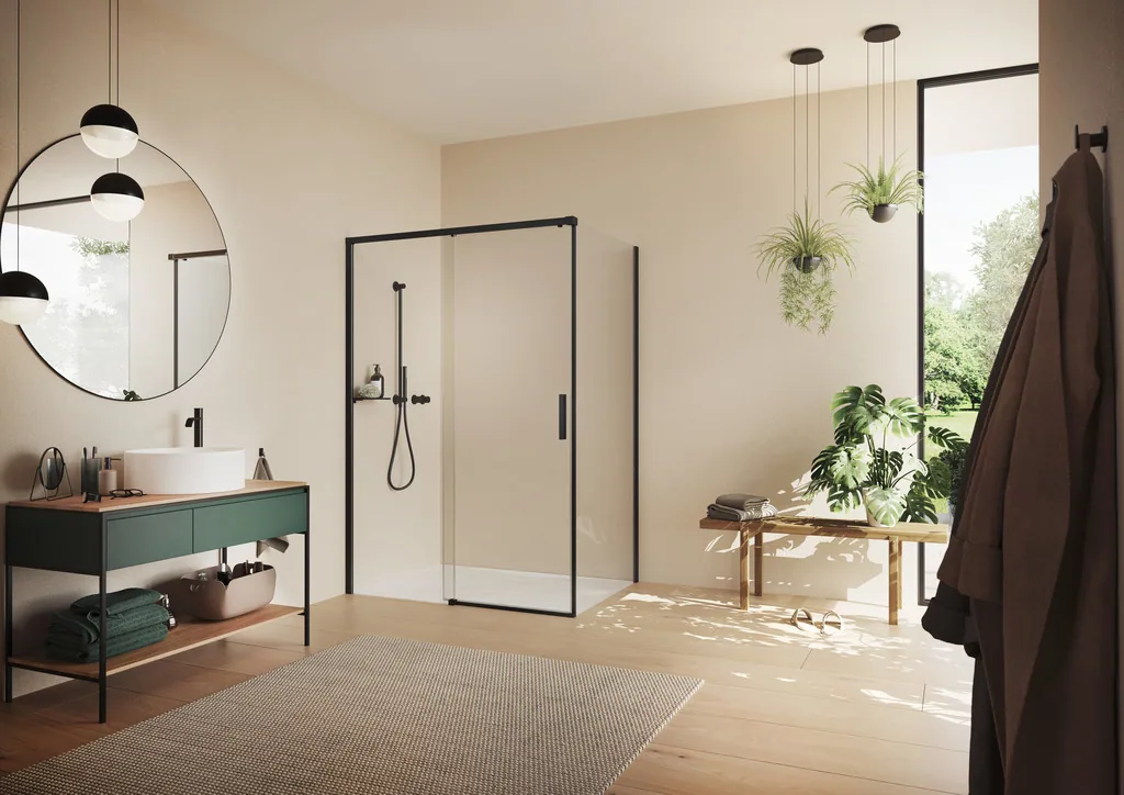 Vita pure TG Gleittür 1 teilig mit festem Segment und Seitenwand Black Edition