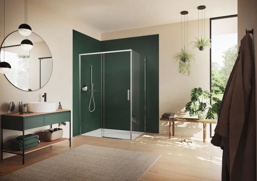 Vita pure TG Gleittür 1 teilig mit festem Segment und Seitenwand Silber