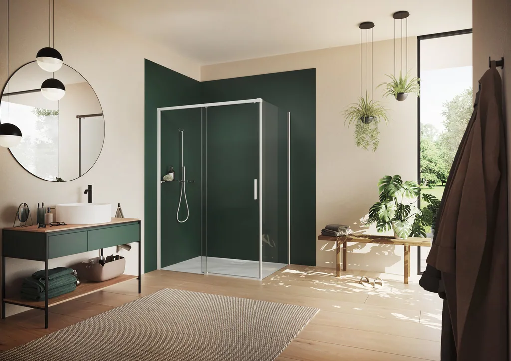 Vita pure TG Gleittür 1 teilig mit festem Segment und Seitenwand White Edition